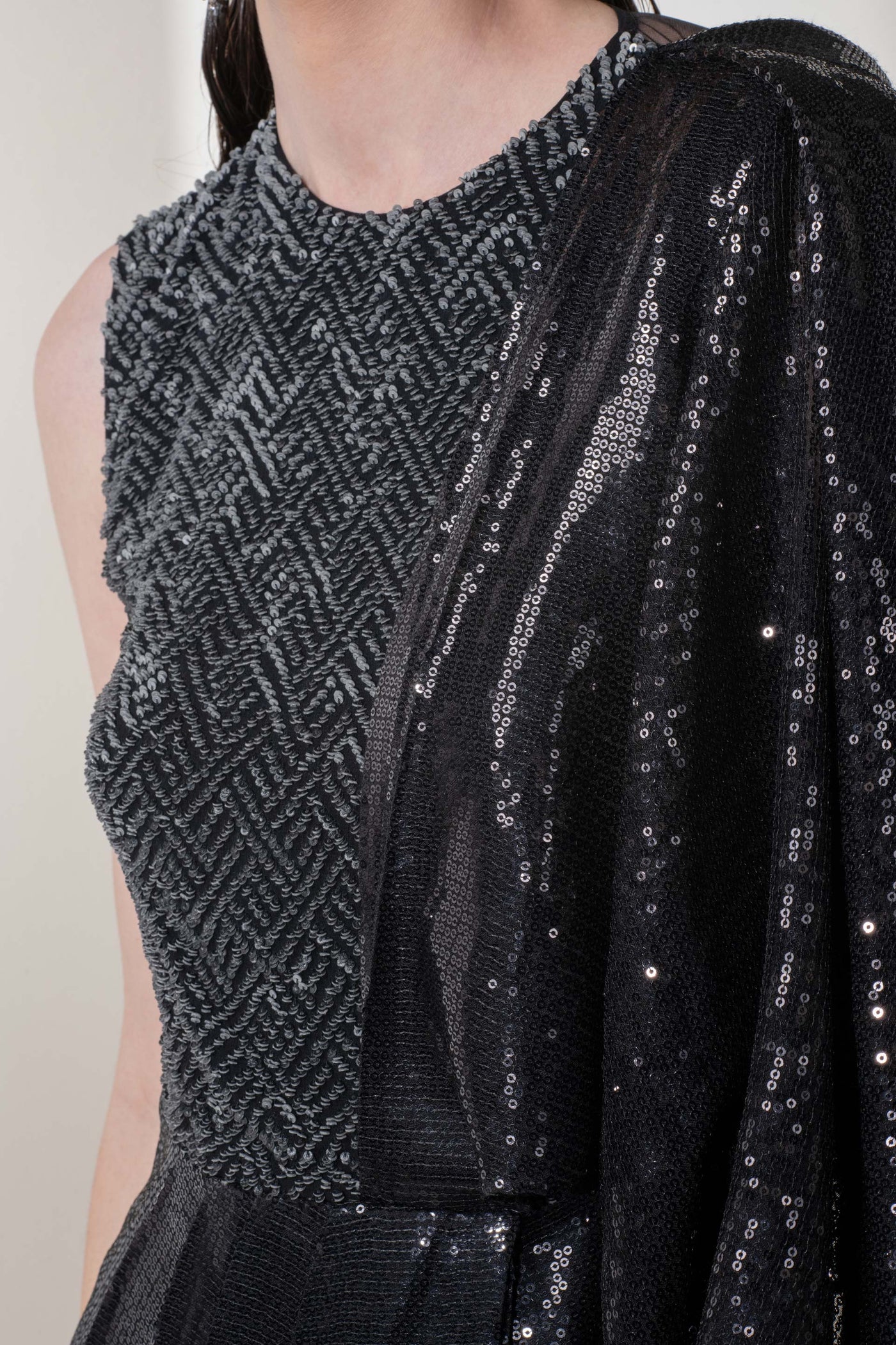 Namrata Joshipura Metallic Weave Drape Set black fusion indian designer wear online shopping melange singapore