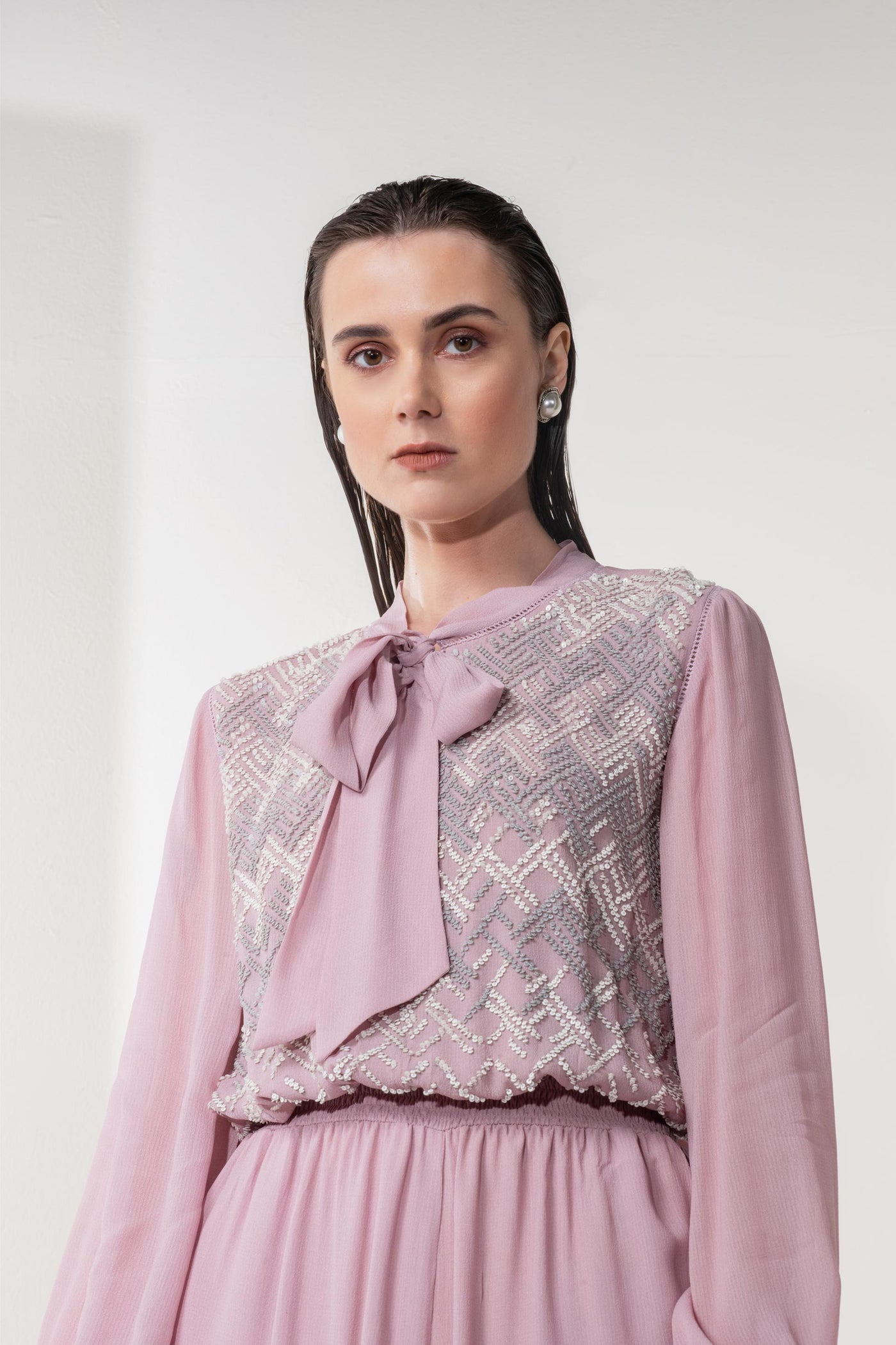 Namrata Joshipura Metallic Weave Smock Jumpsuit lilac western indian designer wear online shopping melange singapore