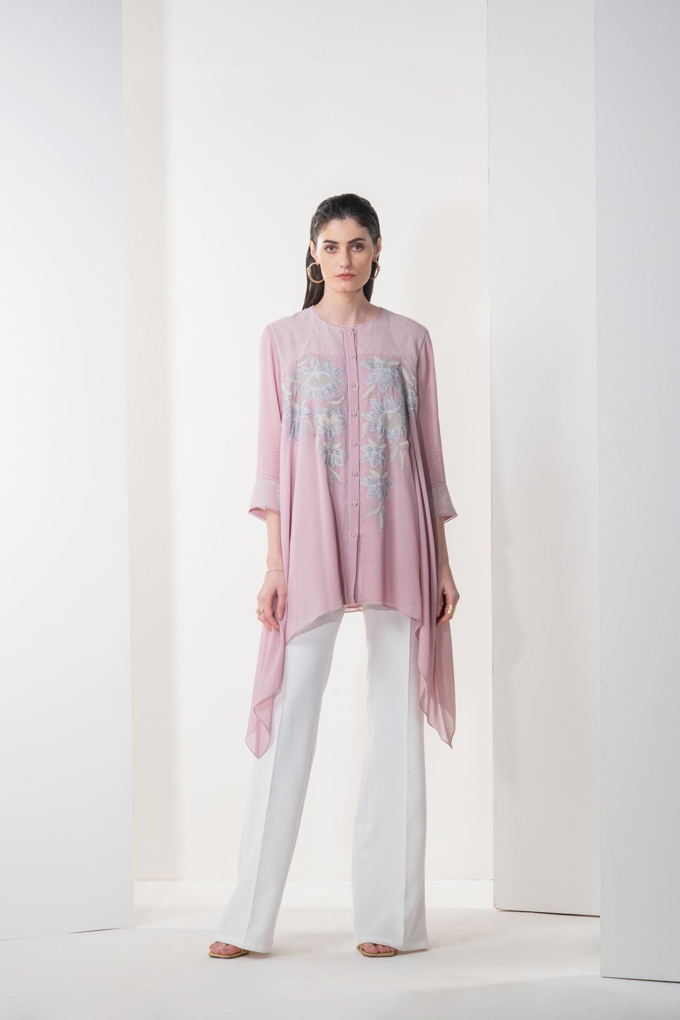 Namrata Joshipura Oriental Lily Asymmetric Tunic lilac western indian designer wear online shopping melange singapore