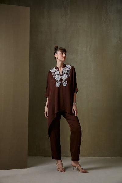 Namrata Joshipura Pearl Vine Kaftan Tunic Brown indian designer fashion online shopping melange singapore