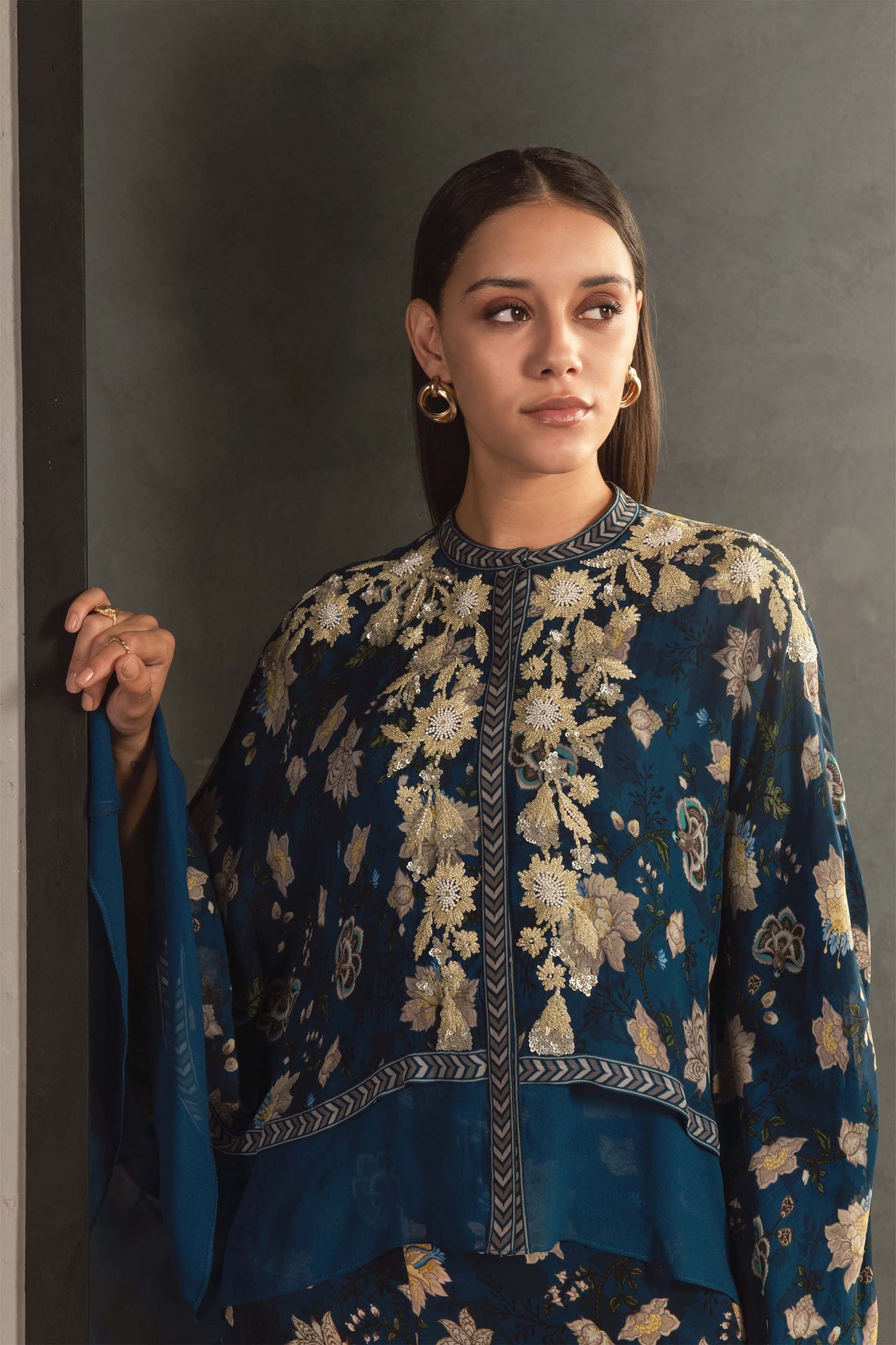 Namrata Joshipura Rosewood Double Layer Kaftan Set blue fusion indian designer wear online shopping melange singapore