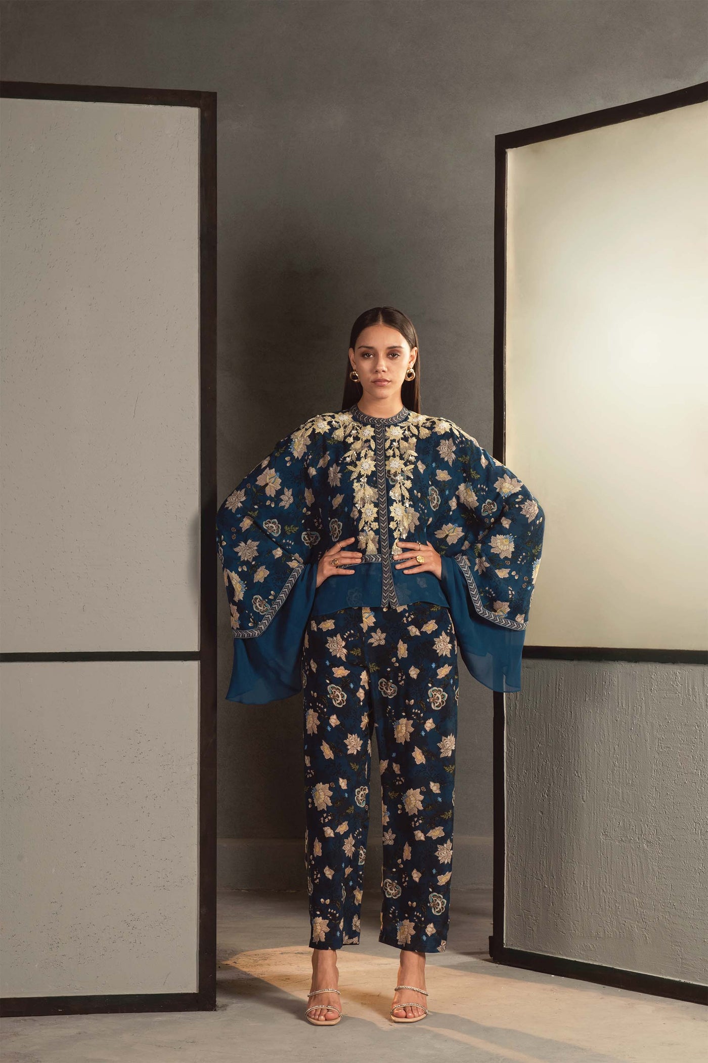Namrata Joshipura Rosewood Double Layer Kaftan Set blue fusion indian designer wear online shopping melange singapore