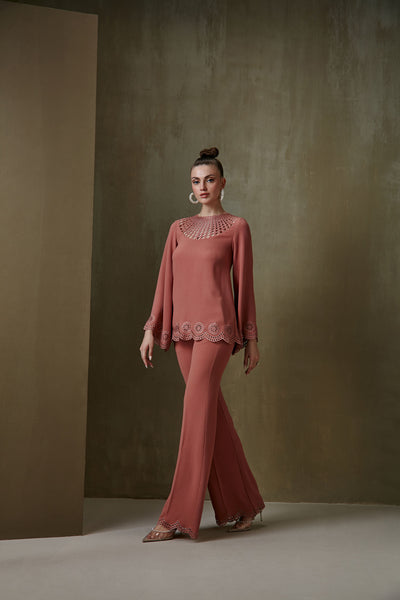 Namrata Joshipura Scallop Flora Co-Ord Set almond pink indian designer fashion online shopping melange singapore