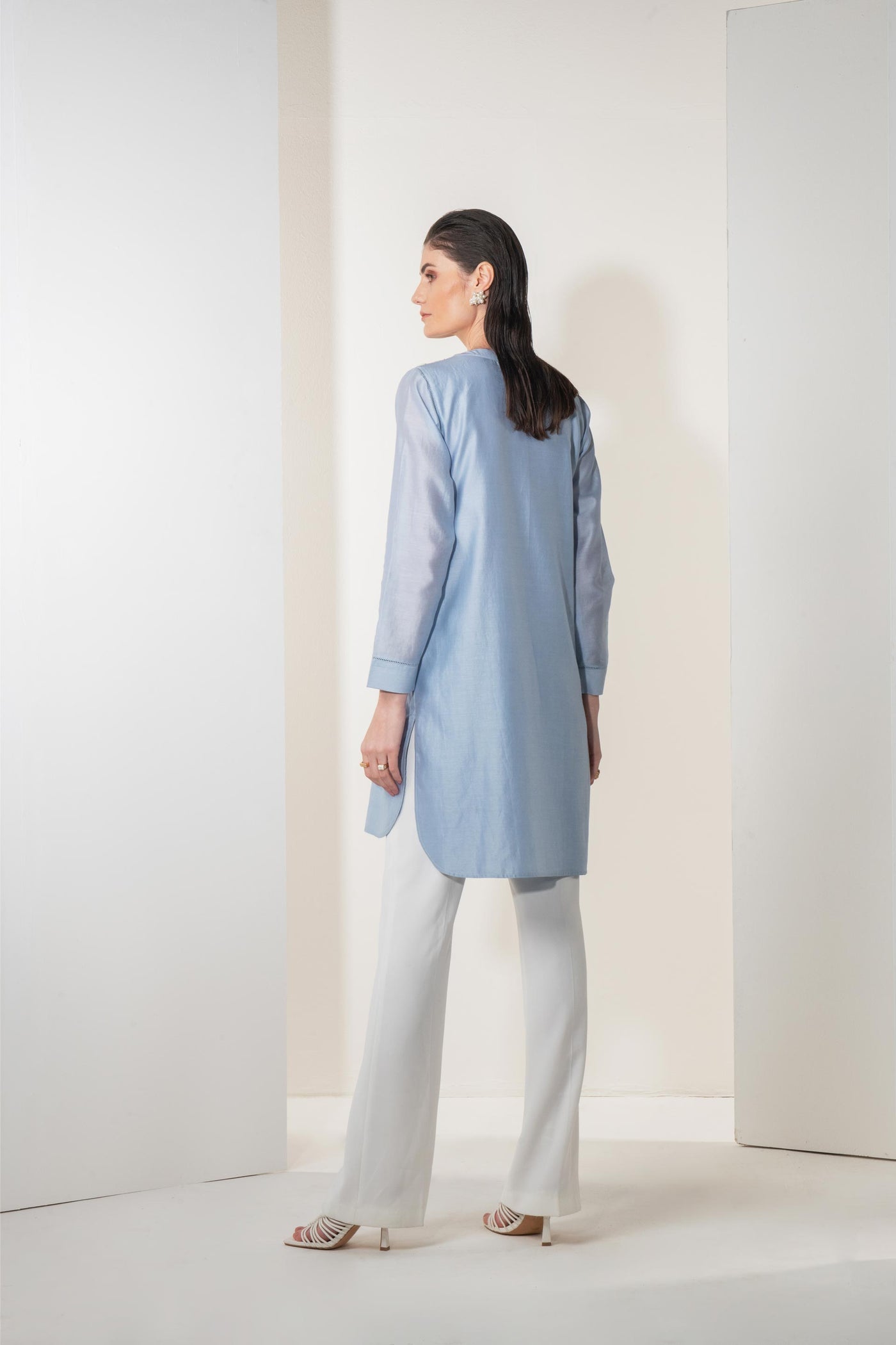 Namrata Joshipura Viola Bloom Straight Tunic blue western indian designer wear online shopping melange singapore
