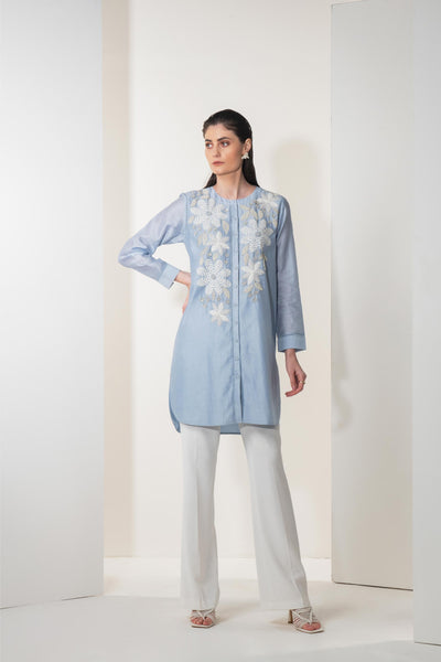 Namrata Joshipura Viola Bloom Straight Tunic blue western indian designer wear online shopping melange singapore