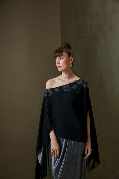 Namrata Joshipura Wild Iris Drape Skirt Set black indian designer fashion online shopping melange singapore