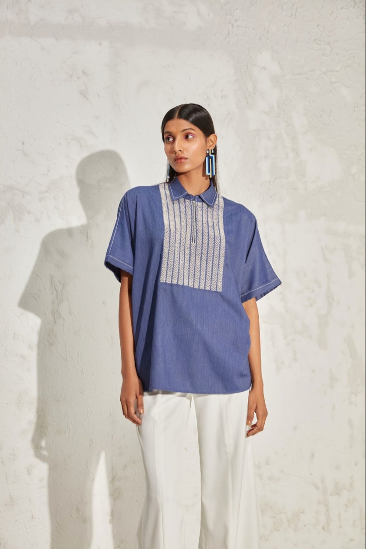 Namrata Joshipura Pearl Vine Denim Boxy Top Indian designer online shopping melange singapore