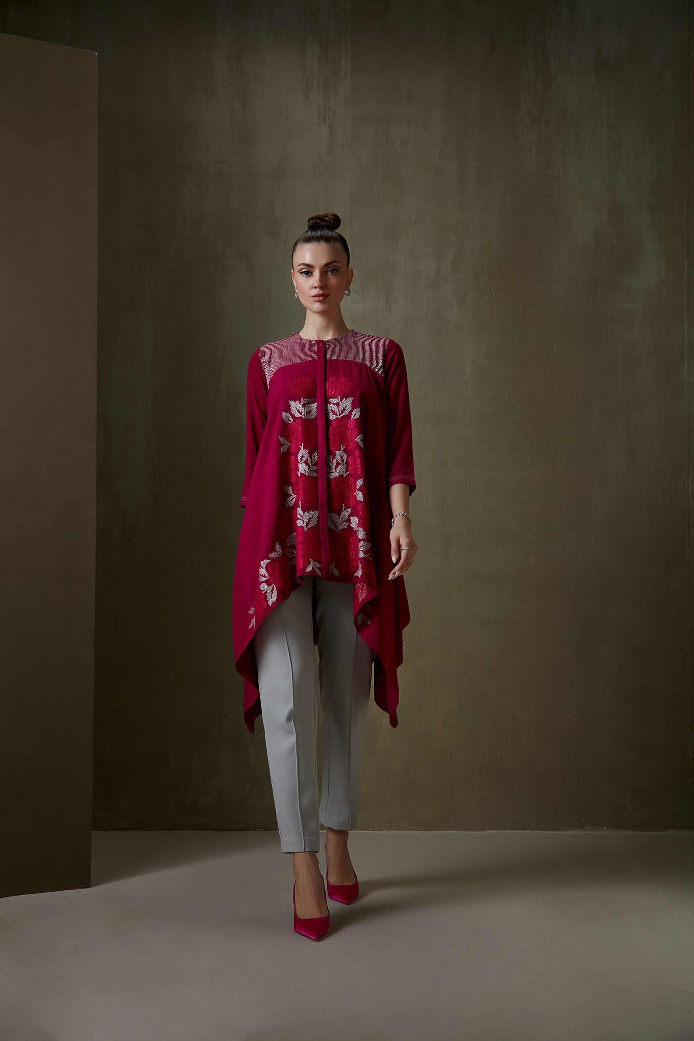 Namrata Wildflower Asymmetric Tunic magenta indian designer fashion online shopping melange singapore