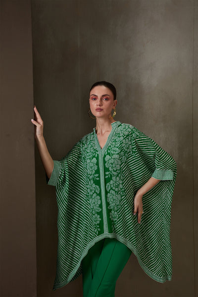Namrata Joshipura Bandhej Freesia Asymmetric Tunic kelly green western indian designer wear online shopping melange singapore