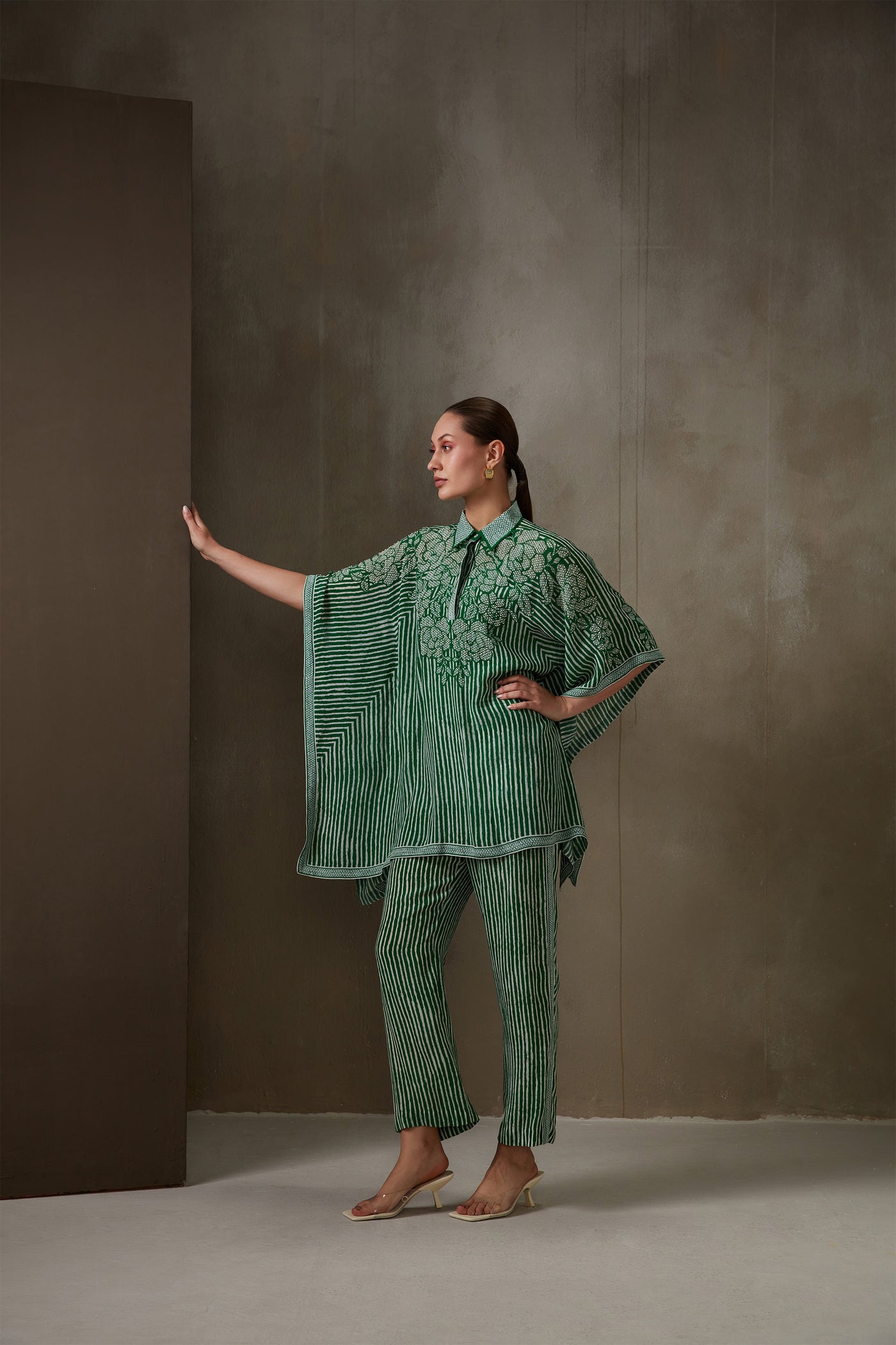 Namrata Joshipura Bandhej Freesia Kaftan Set kelly green western indian designer wear online shopping melange singapore