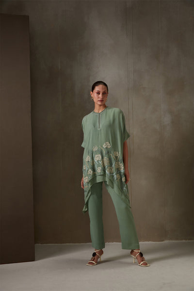 Namrata Joshipura Camelia Asymmetric Hem Set jade western indian designer wear online shopping melange singapore