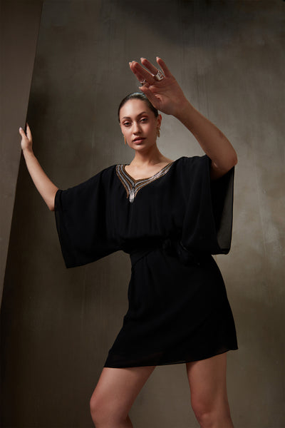 Namrata Joshipura Jewel Neck Kaftan Dress black  western indian designer wear online shopping melange singapore