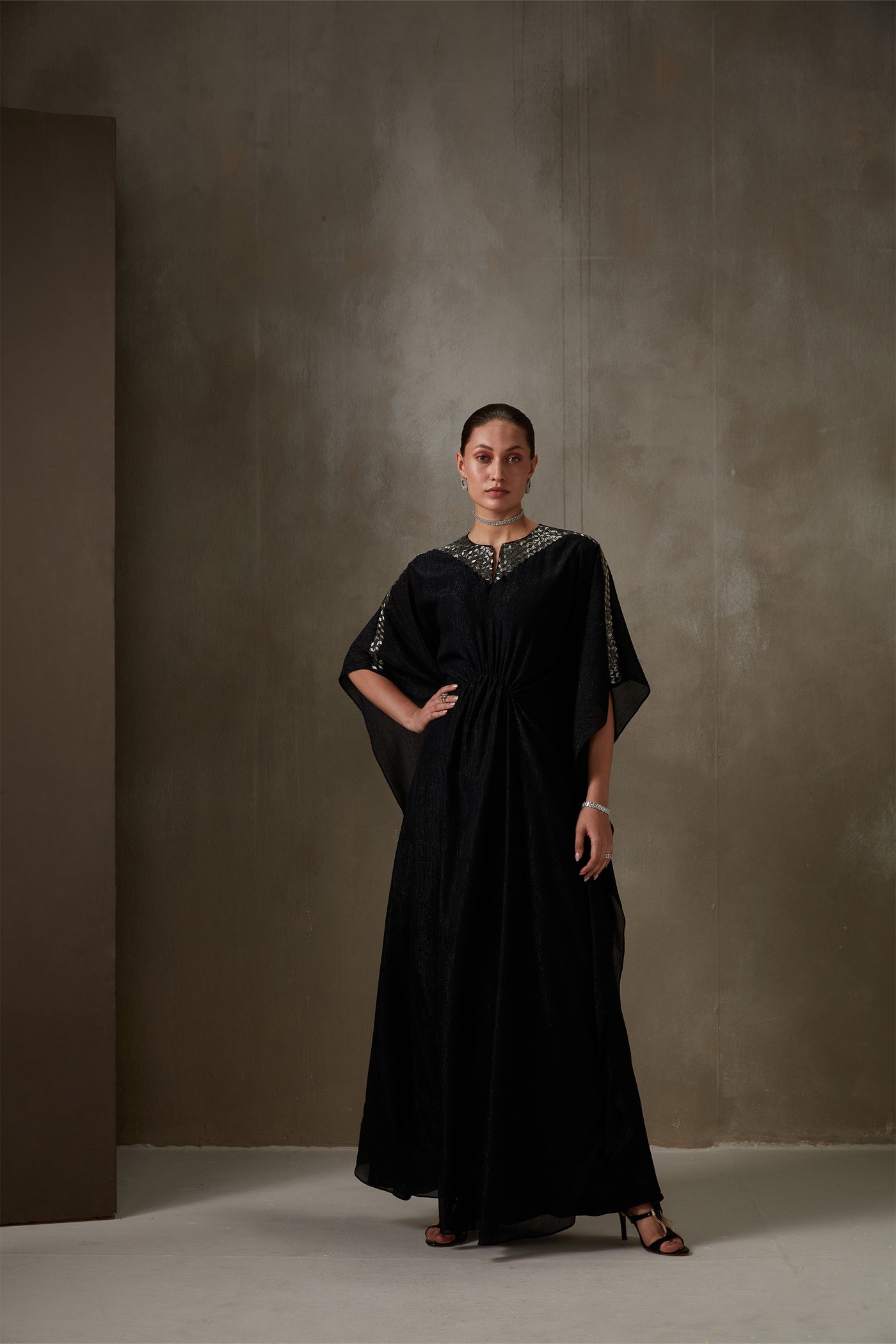 Namrata Joshipura Prism Drape Kaftan black western indian designer wear online shopping melange singapore