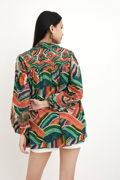 Nika Black Ocean Wave Printed Cotton Tunic sustainable western indian designer wear online shopping melange singapore