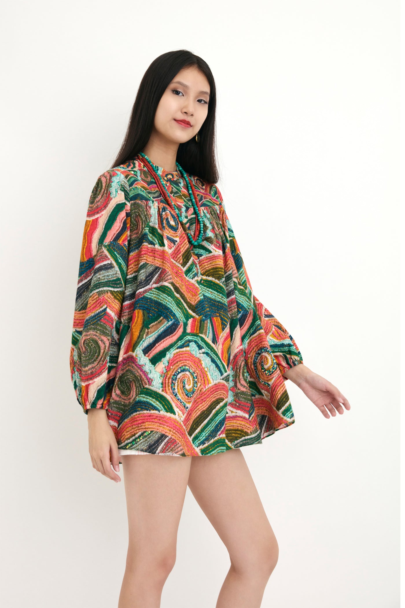 Nika Black Ocean Wave Printed Cotton Tunic sustainable western indian designer wear online shopping melange singapore