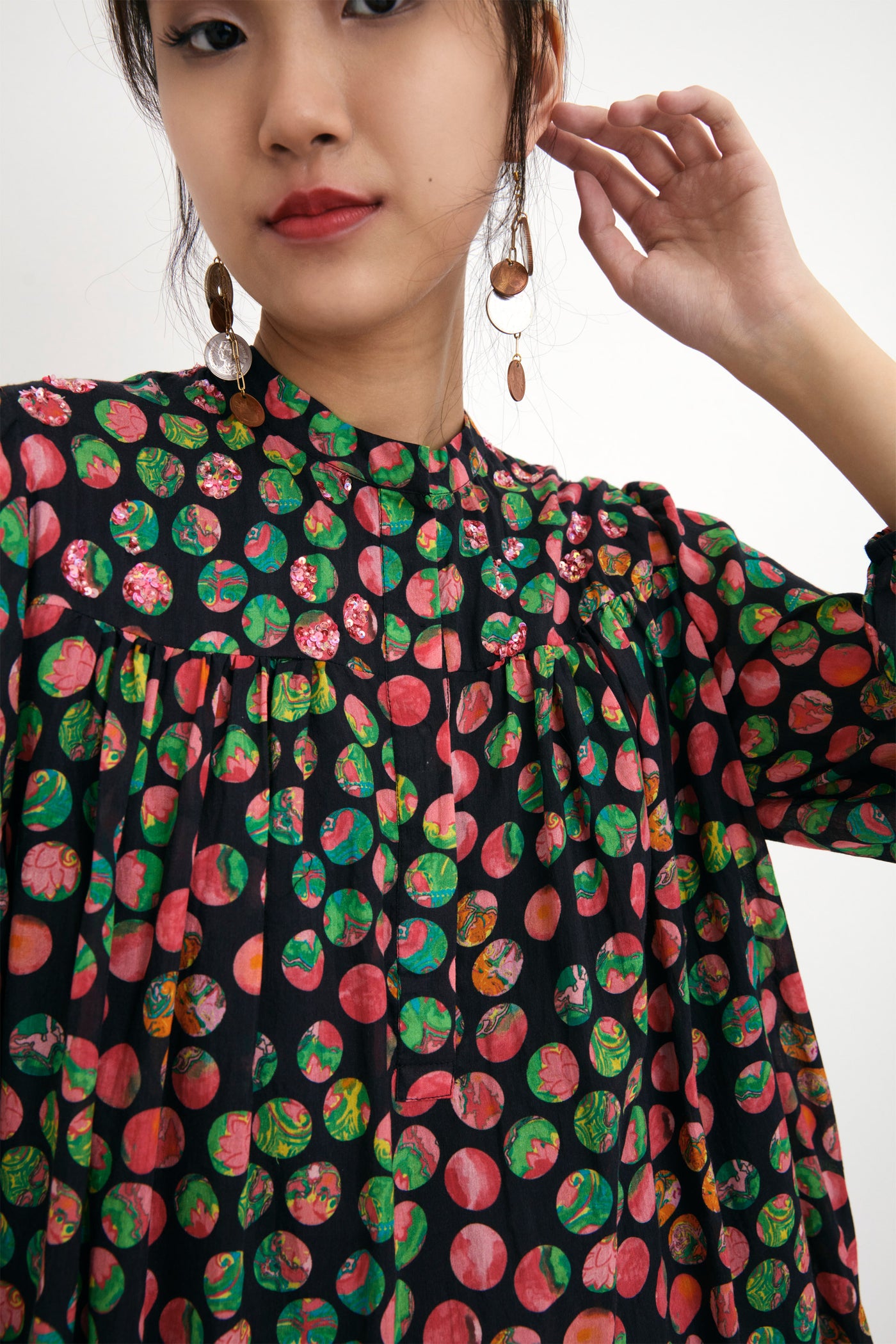 Nika Black Polka Dot Printed Cotton Silk Tunic sustainable western indian designer wear online shopping melange singapore