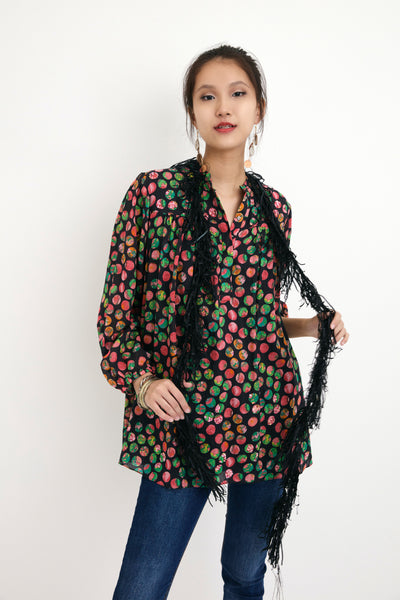 Nika Black Polka Dot Printed Cotton Silk Tunic sustainable western indian designer wear online shopping melange singapore
