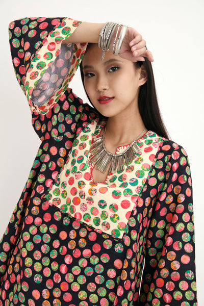 Nika Black And Cream Polka Dot Printed Cotton Silk Tunic sustainable western indian designer wear online shopping melange singapore