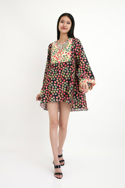 Nika Black And Cream Polka Dot Printed Cotton Silk Tunic sustainable western indian designer wear online shopping melange singapore