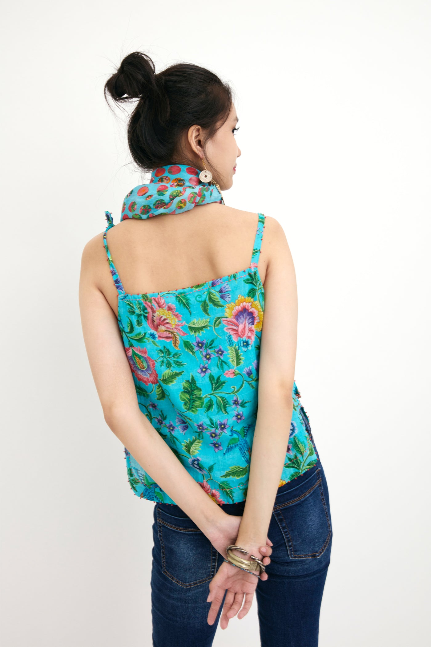 Nika Blue Chintz Printed Cotton Silk Camisole sustainable western indian designer wear online shopping melange singapore