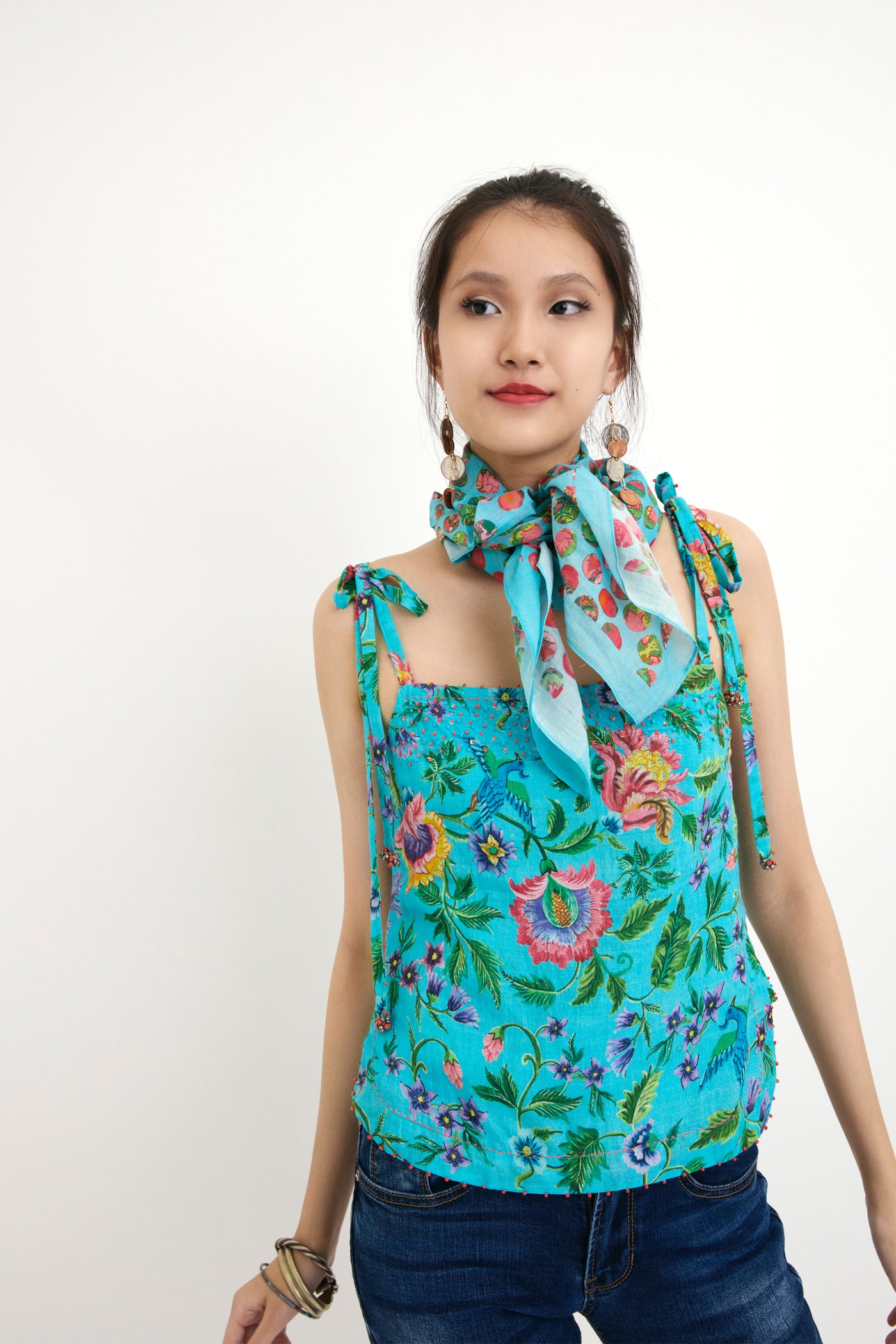 Nika Blue Chintz Printed Cotton Silk Camisole sustainable western indian designer wear online shopping melange singapore