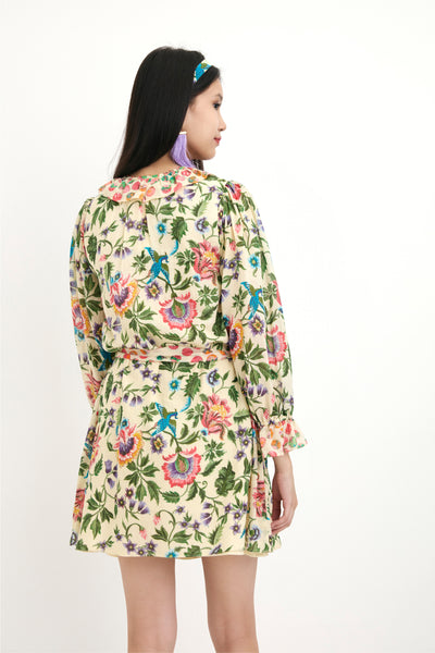 Nika Cream Chintz Hand Painted Cotton Silk Embroidered Dress sustainable western indian designer wear online shopping melange singapore