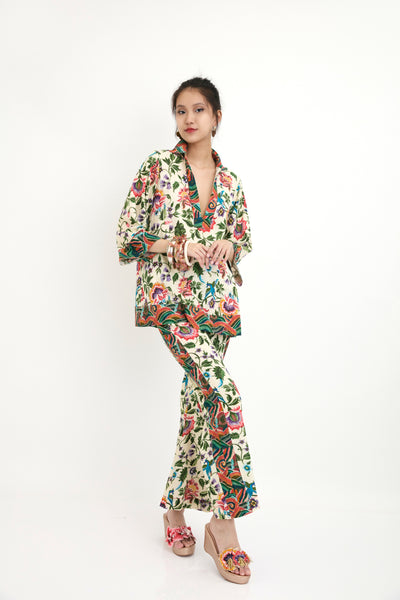 Nika Cream Chintz Painted Cotton Cord Set sustainable western indian designer wear online shopping melange singapore