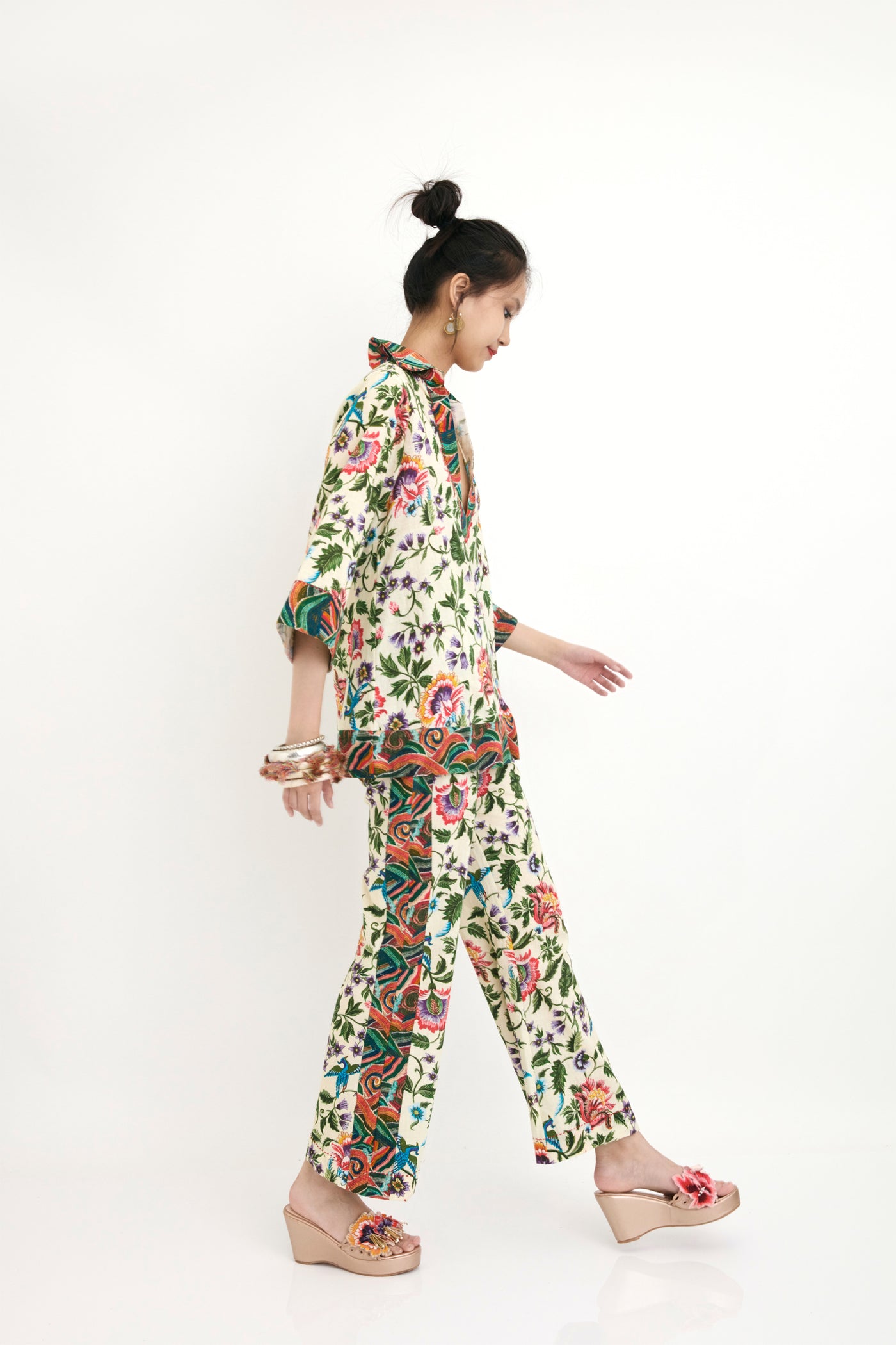 Nika Cream Chintz Painted Cotton Cord Set sustainable western indian designer wear online shopping melange singapore