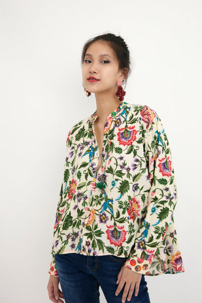 nika Cream Chintz Printed Cotton Collar Tunic sustainable western indian designer wear online shopping melange singapore