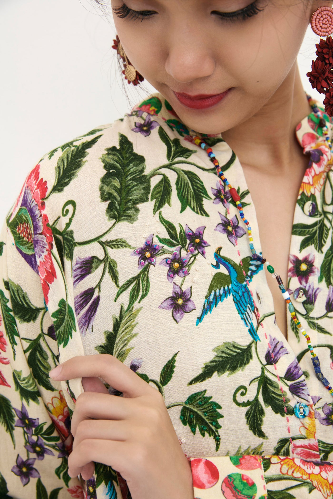 nika Cream Chintz Printed Cotton Collar Tunic sustainable western indian designer wear online shopping melange singapore