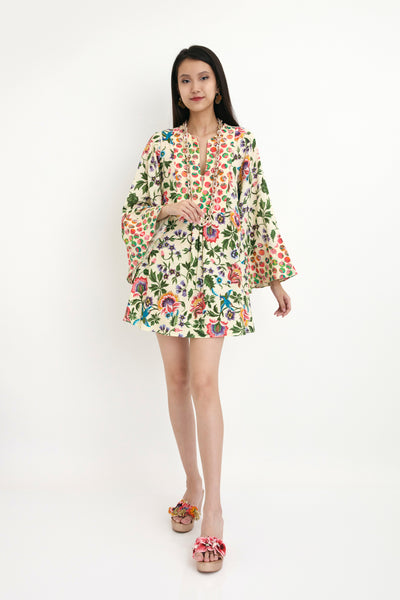 Nika Cream Chintz And Polka Printed Cotton Tunic sustainable western indian designer wear online shopping melange singapore