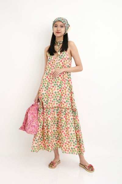 Nika Cream Polka Dot Hand Painted Cotton Silk Long Dress sustainable western indian designer wear online shopping melange singapore