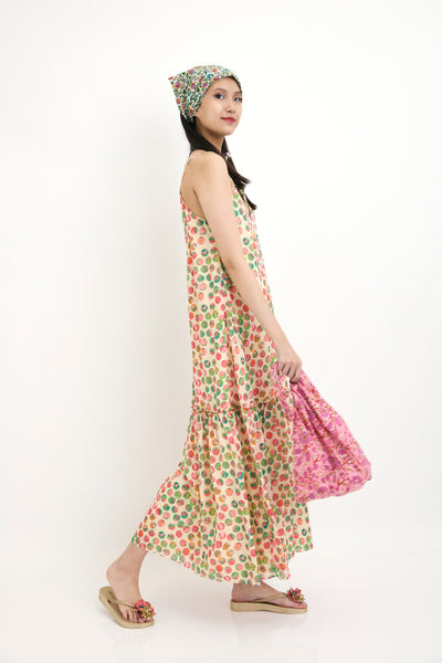Nika Cream Polka Dot Hand Painted Cotton Silk Long Dress sustainable western indian designer wear online shopping melange singapore