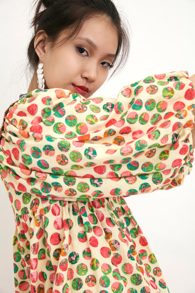 Nika Cream Polka Dot Hand Painted Embroidered Dress sustainable western indian designer wear online shopping melange singapore