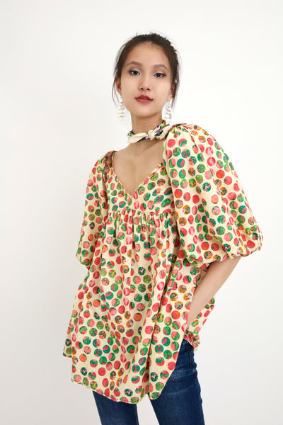 Nika Cream Polka Dot Hand Painted Embroidered Dress sustainable western indian designer wear online shopping melange singapore