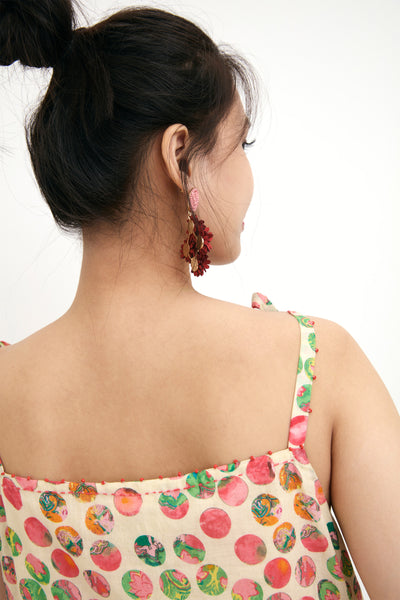 Nika Cream Polka Dot Printed Cotton Silk Camisole sustainable western indian designer wear online shopping melange singapore