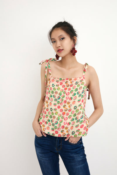 Nika Cream Polka Dot Printed Cotton Silk Camisole sustainable western indian designer wear online shopping melange singapore