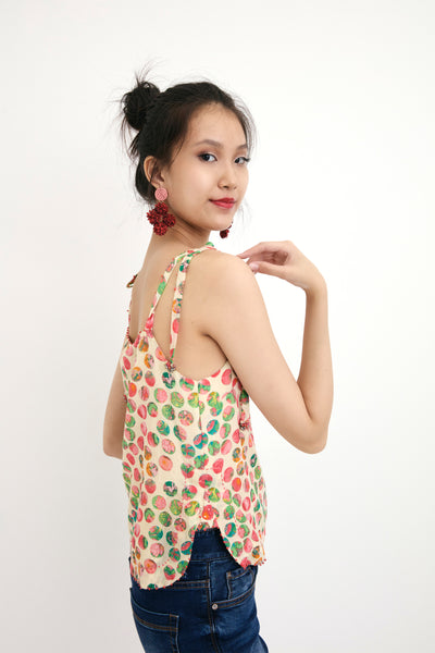 Nika Cream Polka Dot Printed Cotton Silk Camisole sustainable western indian designer wear online shopping melange singapore