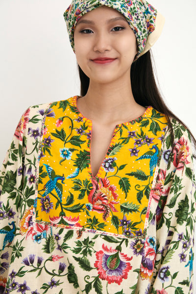 Nika Cream And Yellow Chintz Printed Cotton Tunic sustainable western indian designer wear online shopping melange singapore