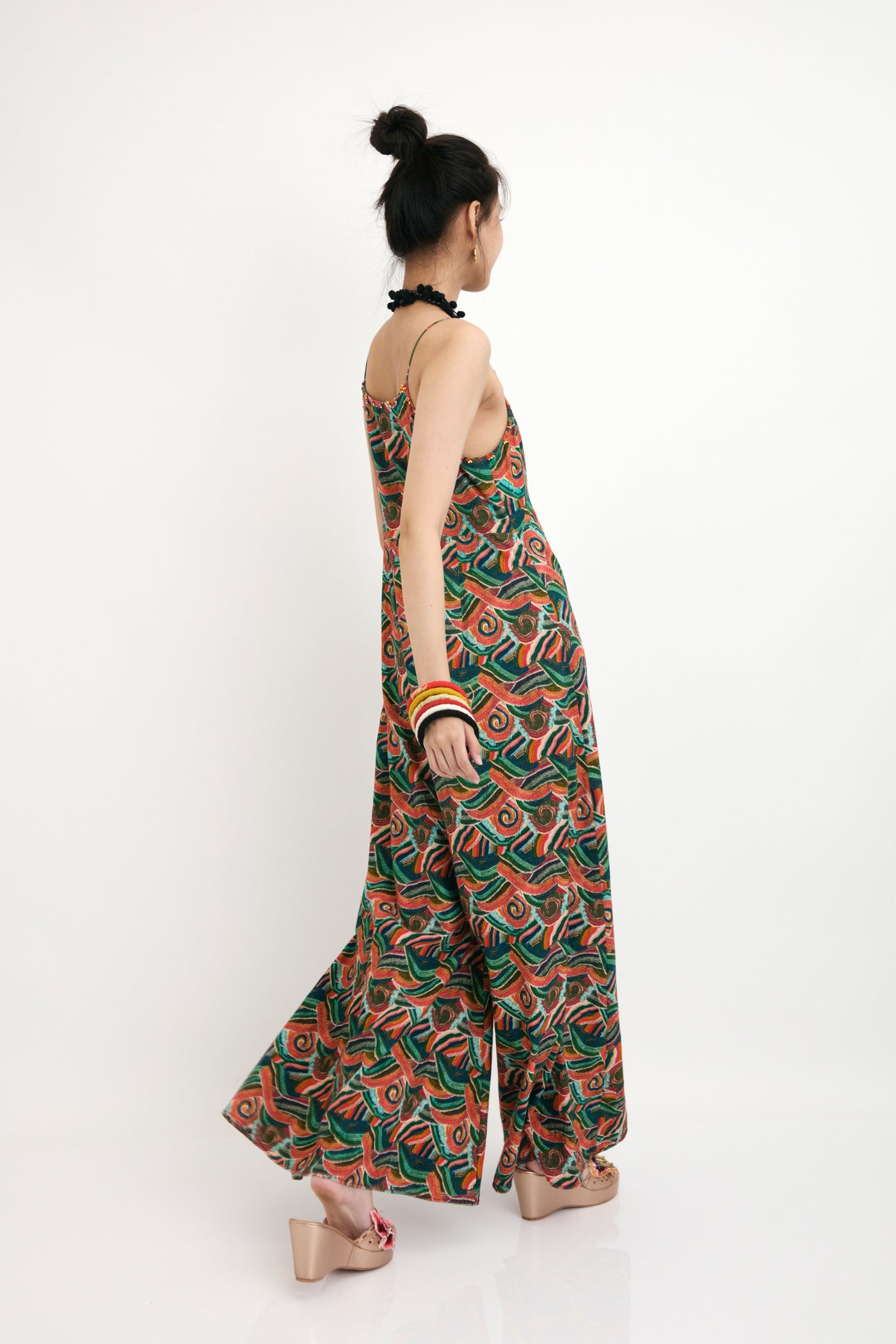 nika Hand-Painted Iconic Ocean Wave Strap Detail Jumpsuit sustainable western indian designer wear online shopping melange singapore