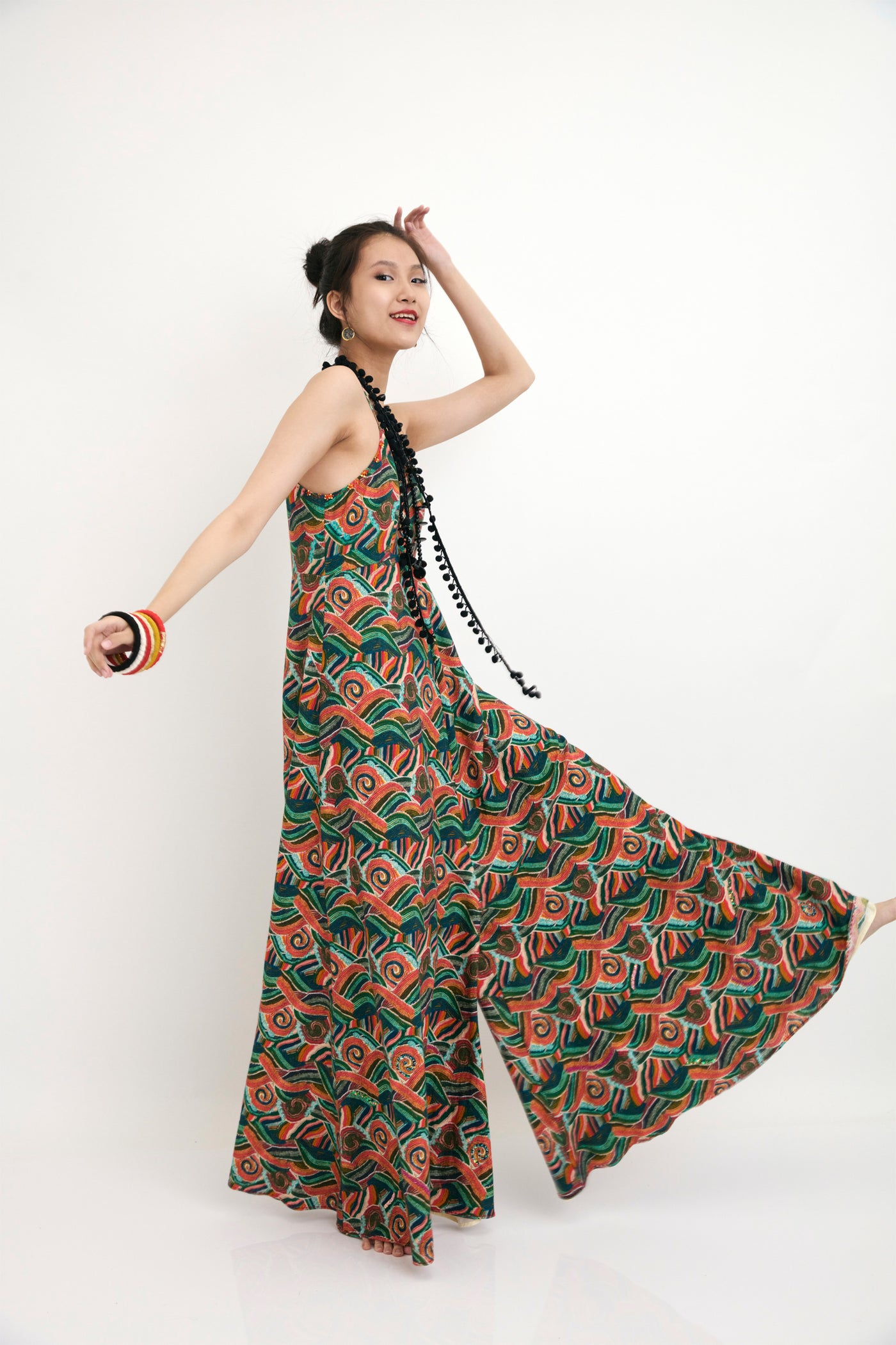 nika Hand-Painted Iconic Ocean Wave Strap Detail Jumpsuit sustainable western indian designer wear online shopping melange singapore