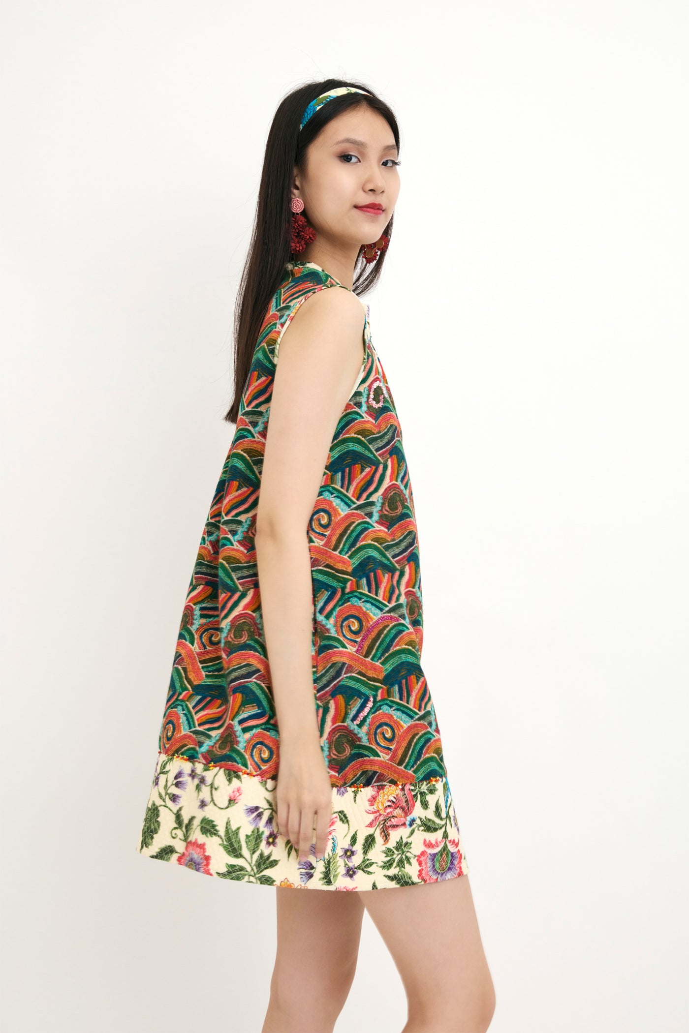 Nika Multicolor Ocean Wave And Chintz Cotton Hand Painted Embroidered Sleeveless Tunic sustainable western indian designer wear online shopping melange singapore