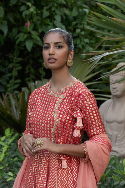 Maroon Angrakha Kalidar Kurta Set