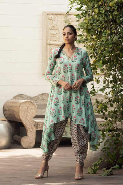 Nikasha - Pista asymmetric tunic with dhoti 1 - Melange Singapore - Indian Designer Wear Online Shopping