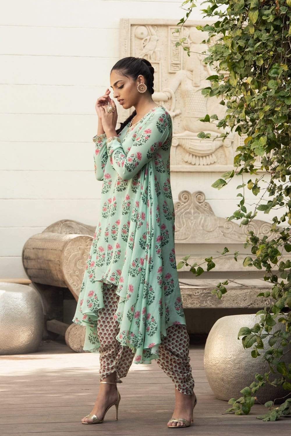 Nikasha - Pista asymmetric tunic with dhoti 1 - Melange Singapore - Indian Designer Wear Online Shopping