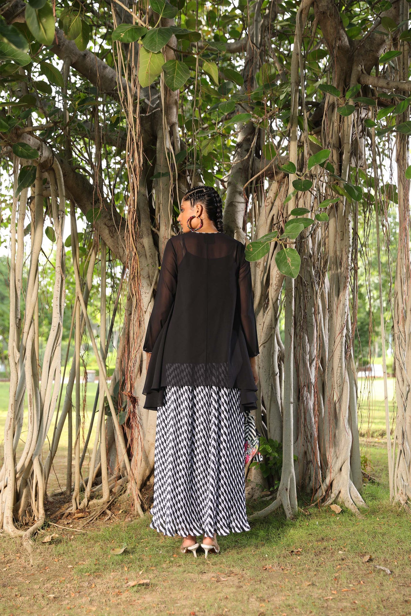 Nikasha Georgette Tunic Paired With Pleated Lehraiya Skirt festive fusion indian designer wear online shopping melange singapore