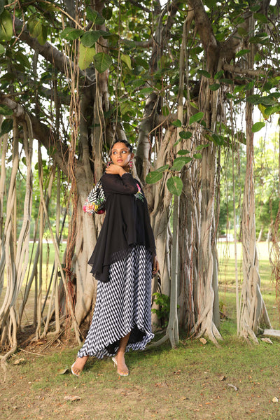 Nikasha Georgette Tunic Paired With Pleated Lehraiya Skirt festive fusion indian designer wear online shopping melange singapore