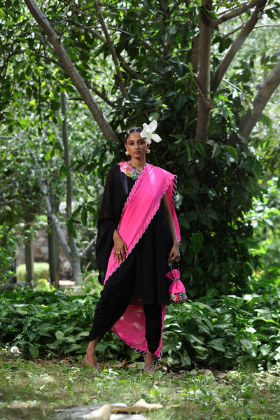 Nikasha Black One Shoulder Tunic Paired With Dhoti festive fusion indian designer wear online shopping melange singapore