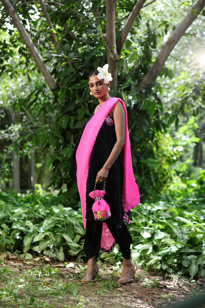 Nikasha Black One Shoulder Tunic Paired With Dhoti festive fusion indian designer wear online shopping melange singapore