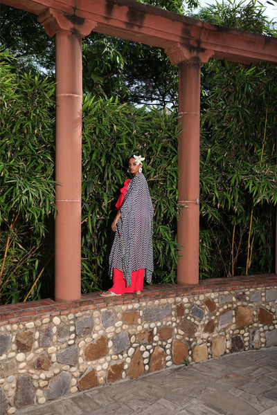 Nikasha Black And White Chevron Over Garment fusion indian designer wear online shopping melange singapore